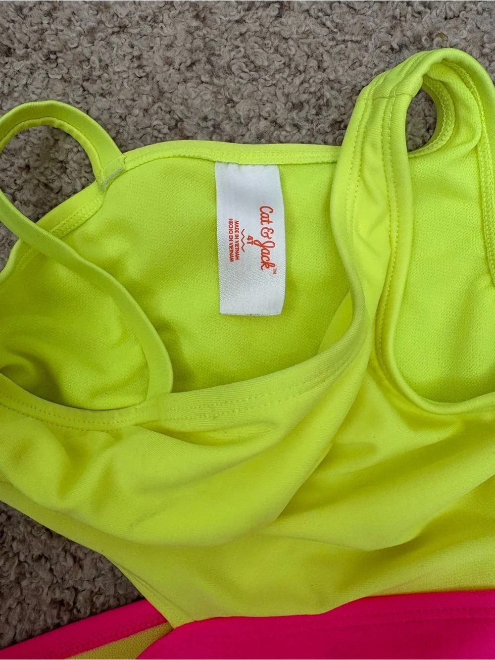 Cat and Jack Toddler Girls Swimsuit One Piece 4T Neon Pink Yellow Cut Out